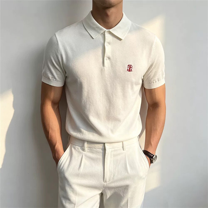 brunello cucinelli embroidered silk cotton knit polo shirt